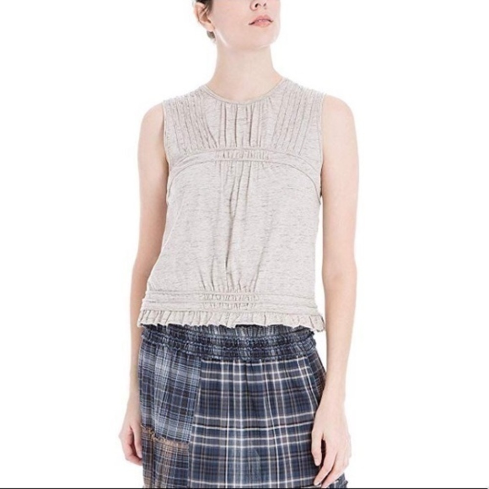 New Women’s Max Studio Pleated Top Heather Beige